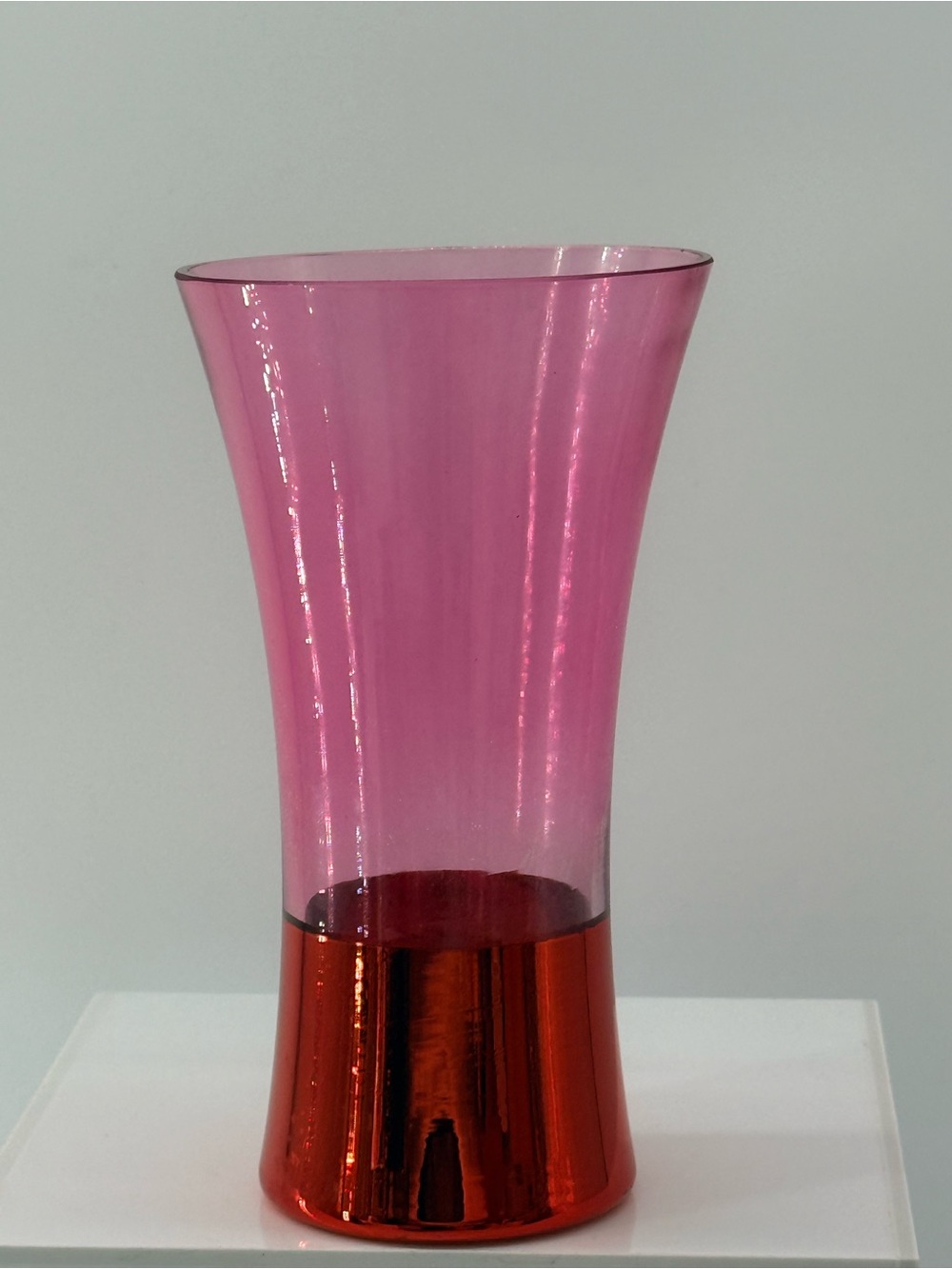 Pink Two-Tone Glass Accent Vase with Metallic Red Base